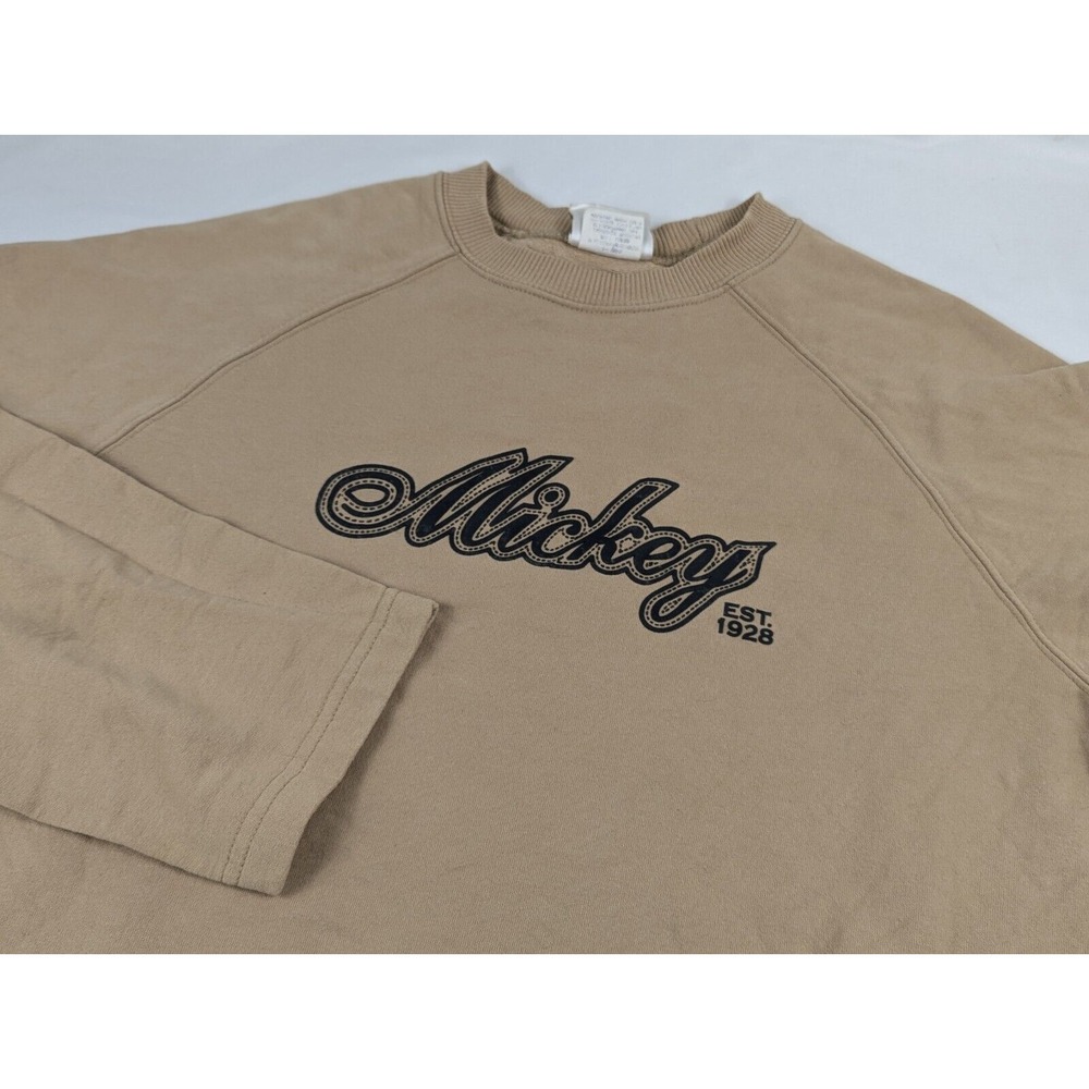 Mickey Mouse Crewneck Size XL Y2K Sweatshirt Disney Minimalist Brown Spell Out - Picture 1 of 7